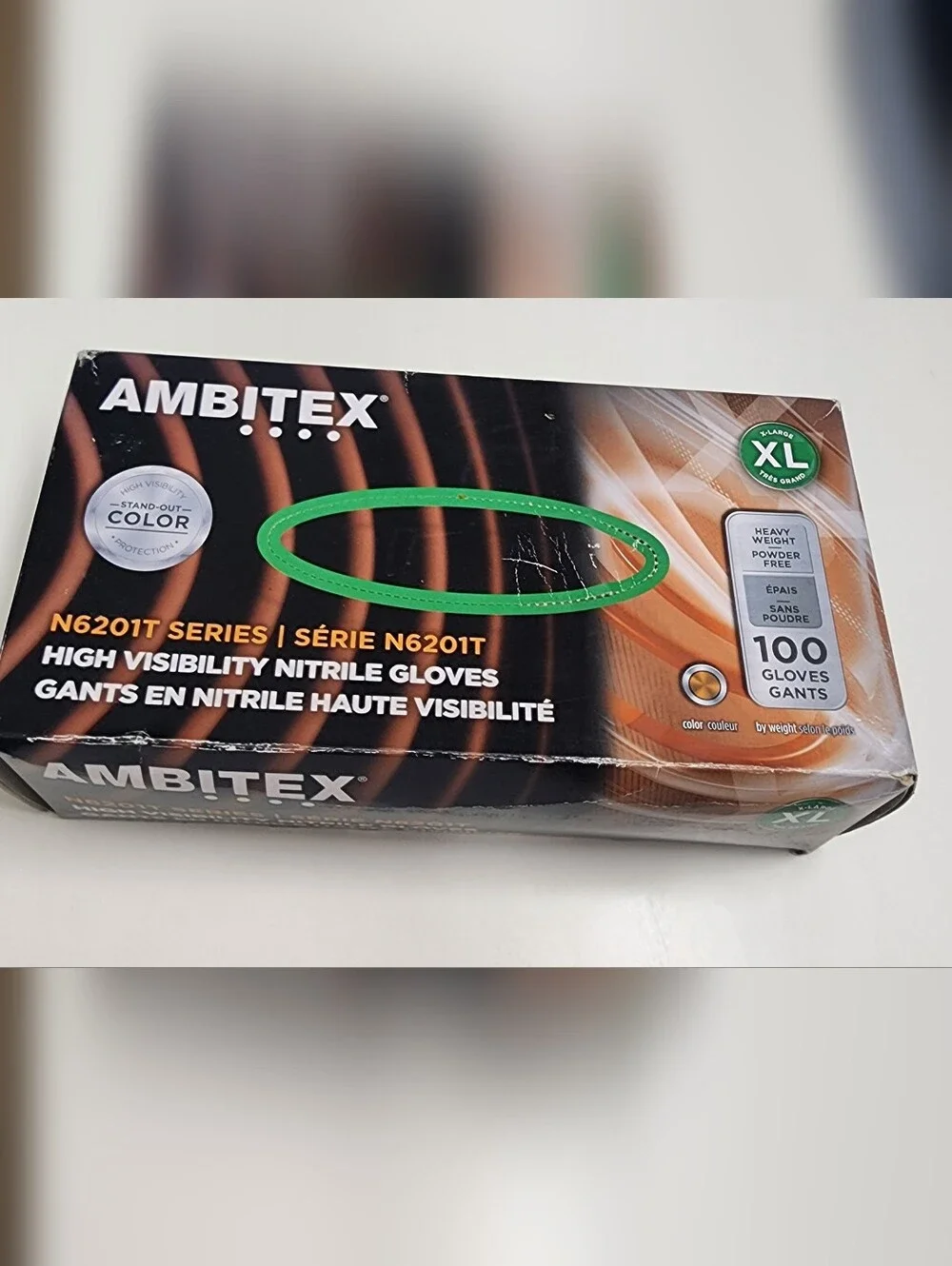 Ambitex N6201T Series Powder Free Orange Nitrile Gloves, XL, 100 Gloves
